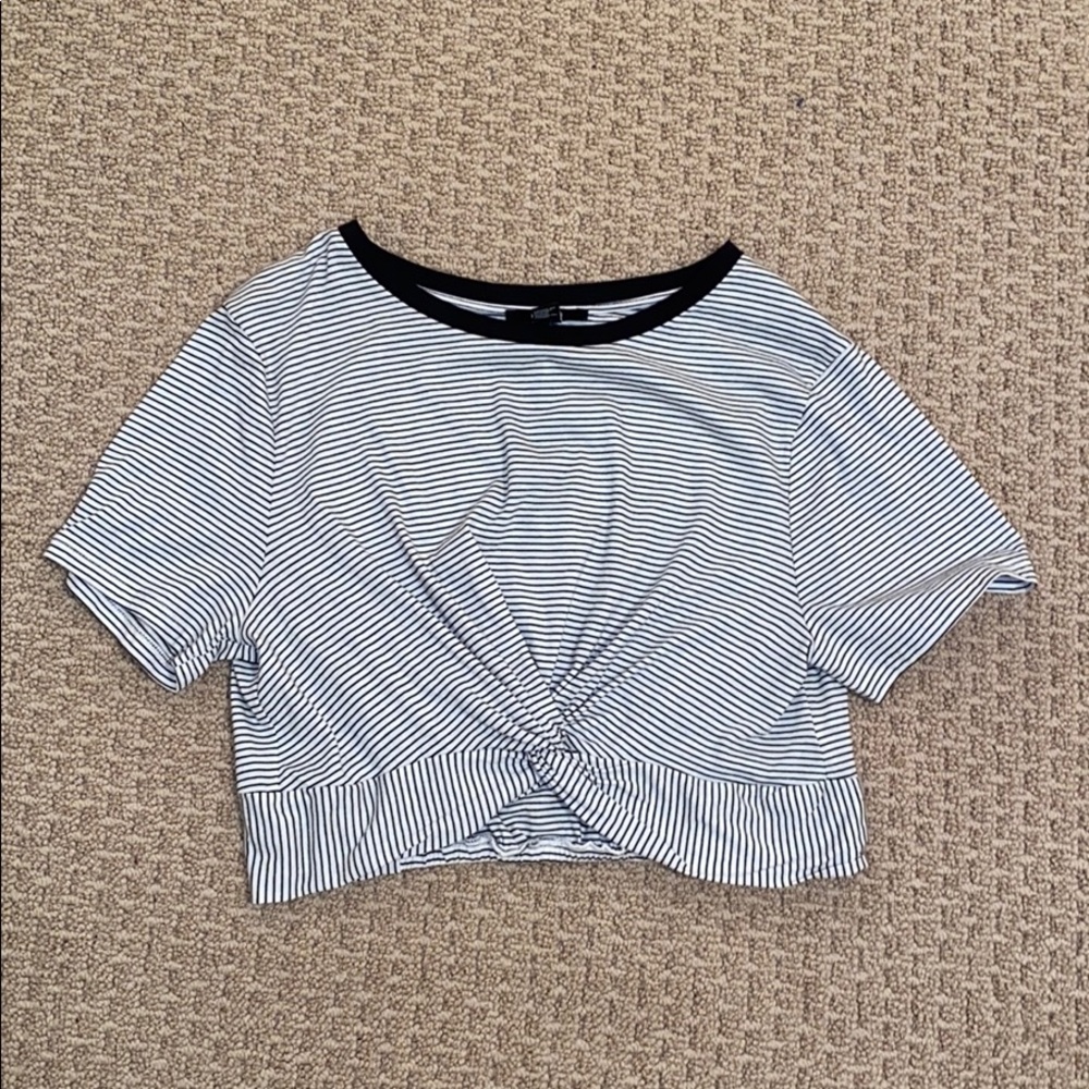 Stripped Front Tie Crop Top